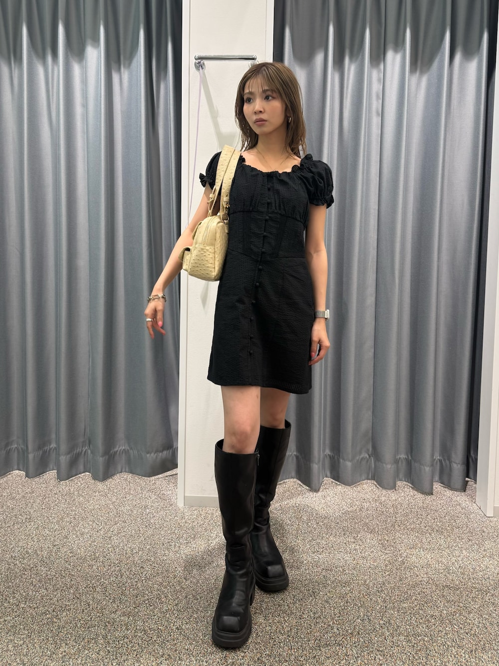SLY（スライ）の「【美脚チートブーツ】SQUARE TOE KNEE BOOTS