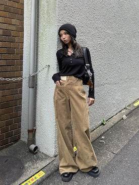 「SLY（スライ）のアイテム（パンツ）」を使った、　湊有里紗さん（レディース・152cm）の秋コーディネート
