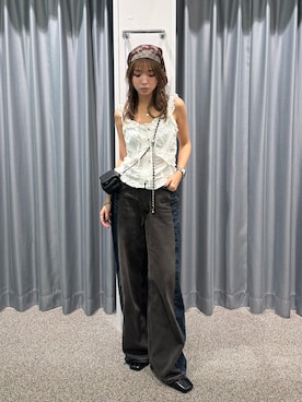 「SLY（スライ）のアイテム（パンツ）」を使った、　湊有里紗さん（レディース・152cm）の夏コーディネート