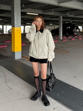 「アイテム（ブルゾン）」を使った、　湊有里紗さん（レディース・152cm）の秋コーディネート