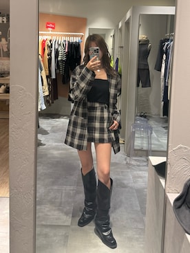 「SLY（スライ）のSKIRT LIKE S/PT スカートライクショートパンツ 秋服 冬服 スコート ミニスカート インナーパンツ付き インパン付き（スカート、ブラウン系）」を使った、　湊有里紗さん（レディース・152cm）の夏コーディネート