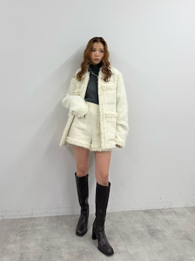 「アイテム（テーラードジャケット、ホワイト系）」を使った、　湊有里紗さん（レディース・152cm）の秋コーディネート