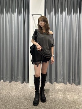 「SLY（スライ）の5PK DENIM S/PT 5ポケットデニムショートパンツ 夏服 秋服（デニムパンツ、ブルー系）」を使った、　湊有里紗さん（レディース・152cm）の夏コーディネート