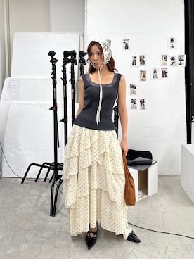 「アイテム（バンダナ/スカーフ）」を使った、　湊有里紗さん（レディース・152cm）の夏コーディネート