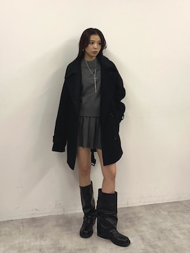 「SLY（スライ）のアイテム（ステンカラーコート）」を使った、　湊有里紗さん（レディース・152cm）の冬コーディネート