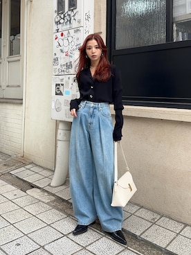 「THROW by SLY（スローバイスライ）のアイテム（パンツ）」を使った、　湊有里紗さん（レディース・152cm）の冬コーディネート