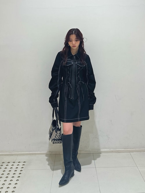 SLY レース アップ ギャザー ショートワンピース