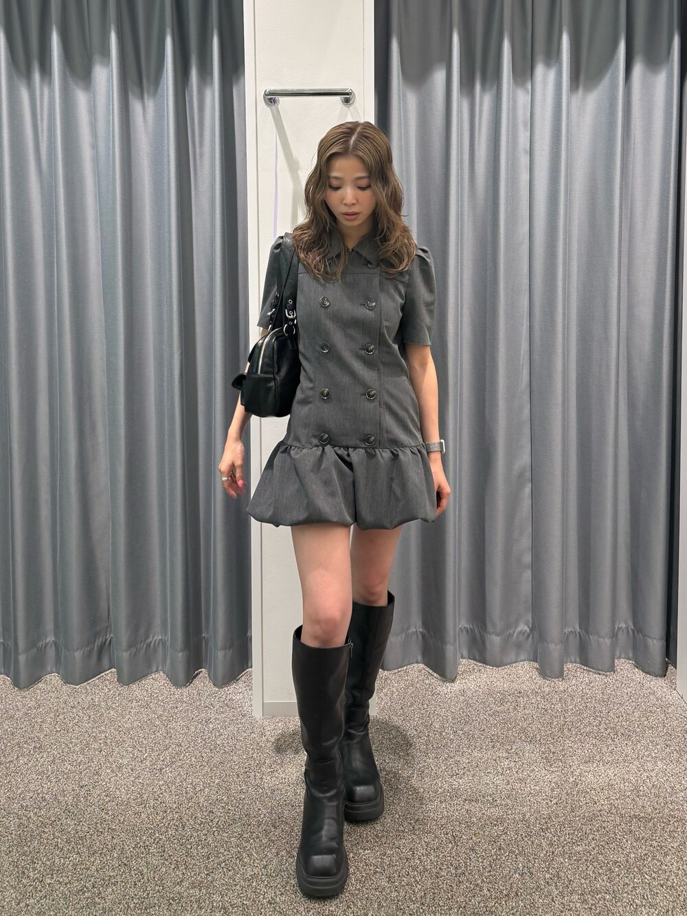 SLY DOUBLE BUTTON BALLOON ワンピース グレー 2番 SLY DOUBLE BUTTON BALLOON ショートワンピース グレー SNSで話題