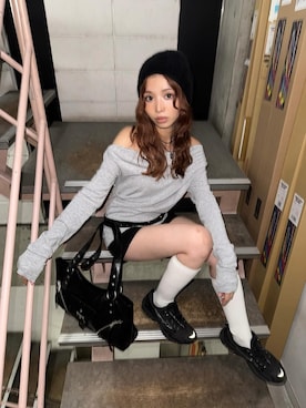 「アイテム（ニットキャップ/ビーニー）」を使った、　湊有里紗さん（レディース・152cm）の夏コーディネート