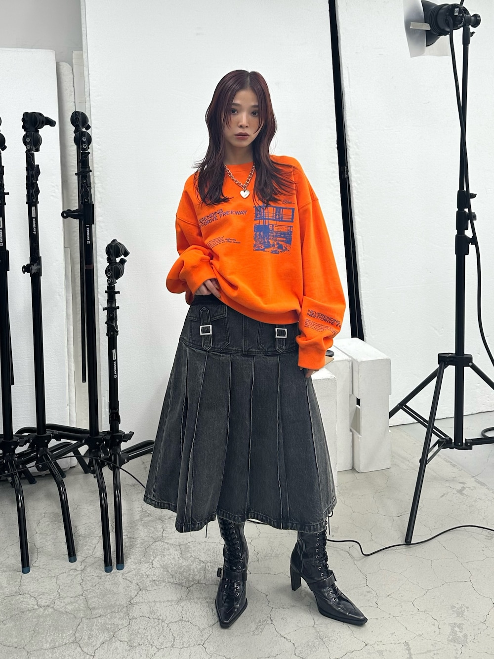 SLY デニムスカート L/W OVER DYE PLEATS M/SK ローウエスト