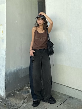 「SLY（スライ）のアイテム（パンツ）」を使った、　湊有里紗さん（レディース・152cm）の夏コーディネート