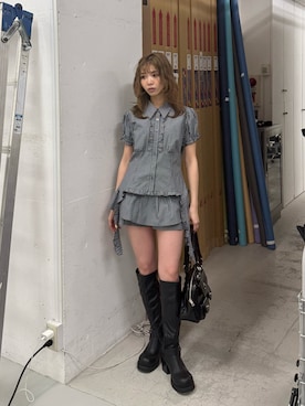 「SLY（スライ）のCHECK LAYERED S/PT チェックレイヤードショートパンツ 春服 夏服（スラックス、その他）」を使った、　湊有里紗さん（レディース・152cm）の春コーディネート