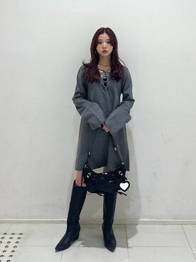 「THROW by SLY（スローバイスライ）のアイテム（シューズ）」を使った、　湊有里紗さん（レディース・152cm）の冬コーディネート