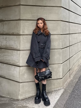 「アイテム（ステンカラーコート）」を使った、　湊有里紗さん（レディース・152cm）の冬コーディネート