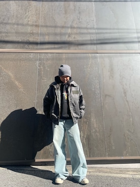 「アイテム（ミリタリージャケット）」を使った、えごみゅうさん（レディース・158cm）の冬コーディネート