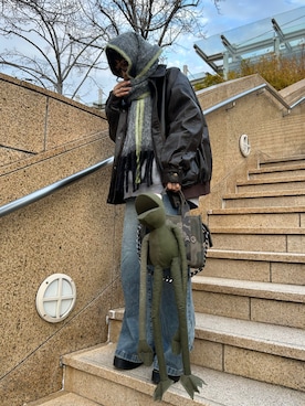 「アイテム（ライダースジャケット）」を使った、mimitabuさん（レディース・155cm）の秋コーディネート