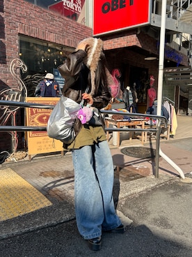 「アイテム（ライダースジャケット）」を使った、mimitabuさん（レディース・155cm）の秋コーディネート