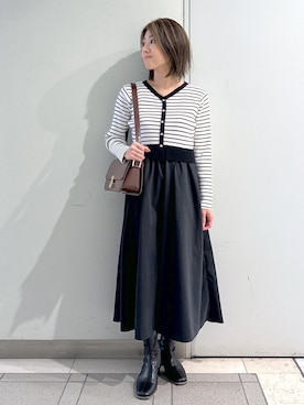 「ROPE' PICNIC（ロペピクニック）の【新色追加】メタル釦ドッキングワンピース（ワンピース）」を使った、sayaさん（レディース・155cm）の秋コーディネート