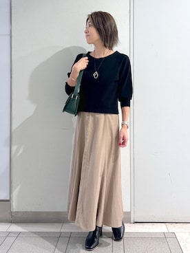 「ROPE' PICNIC（ロペピクニック）のフィブリルマーメイドフレアスカート（スカート）」を使った、sayaさん（レディース・155cm）の秋コーディネート