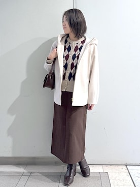 「ROPE' PICNIC（ロペピクニック）のジャージーメルトンシリーズ ジップアップフーデッドコート/無地・チェック/リンクコーデ（ブルゾン）」を使った、sayaさん（レディース・155cm）の秋コーディネート