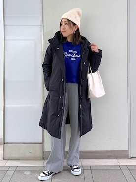「帽子」｜「アイテム（ダウンジャケット/コート）」を使った、sayaさん（レディース・155cm）の冬コーディネート