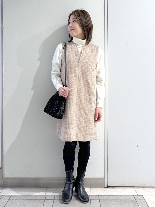 セール】キーネックツイードジャンパースカート ワンピース/着丈が