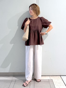 「ROPE' PICNIC（ロペピクニック）の【吸水速乾・防シワ】エフォートレスリラックスイージーワイドパンツ（その他パンツ）」を使った、sayaさん（レディース・155cm・30代）の夏コーディネート