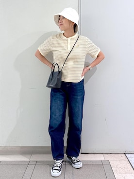 「24SS春の新作」｜「アイテム（帽子）」を使った、sayaさん（レディース・155cm）の春コーディネート