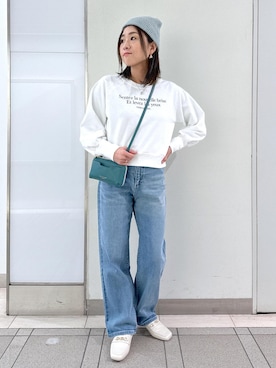 「24SS春の新作」｜「アイテム（ニットキャップ/ビーニー）」を使った、sayaさん（レディース・155cm）の冬コーディネート