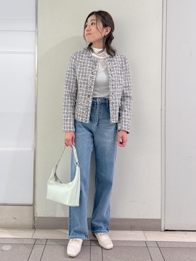 「バブーシュ」｜「アイテム（ノーカラージャケット）」を使った、sayaさん（レディース・155cm）の冬コーディネート
