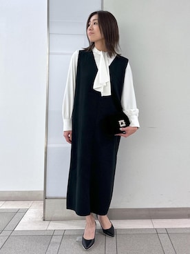 「ボウタイ」｜「アイテム（ワンピース/ドレス）」を使った、sayaさん（レディース・155cm）の冬コーディネート