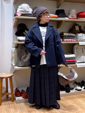 「studio CLIP（スタディオクリップ）のウールライクPコート[プチサイズあり]（ピーコート）」を使った、tosa0101さん（レディース・152cm）の冬コーディネート