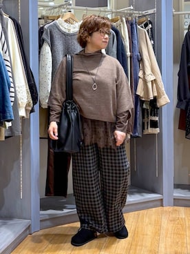 「studio CLIP（スタディオクリップ）のレースドッキングプルオーバー（Tシャツ/カットソー、ブラウン系）」を使った、tosa0101さん（レディース・152cm）の秋コーディネート