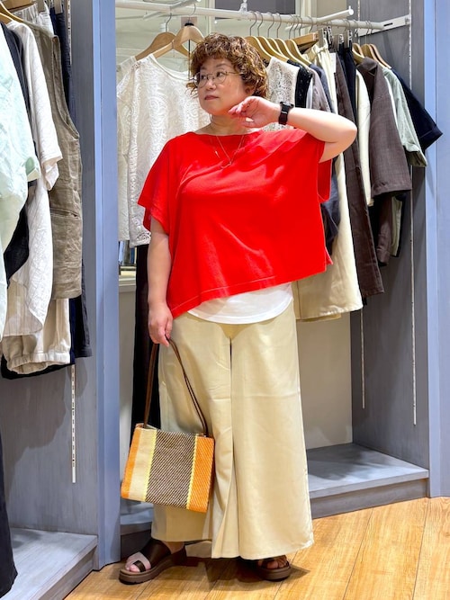 リネンライクフロントタックストレートパンツ[プチ・プラスサイズあり]