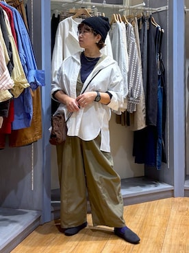 「アイテム（つなぎ/オールインワン、グリーン系）」を使った、tosa0101さん（レディース・152cm）の秋コーディネート