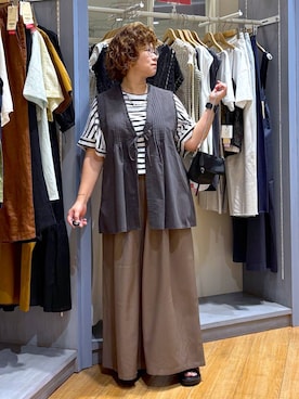 「studio CLIP（スタディオクリップ）のフロントリボンフレアベスト（ベスト）」を使った、tosa0101さん（レディース・152cm・50代）の夏コーディネート