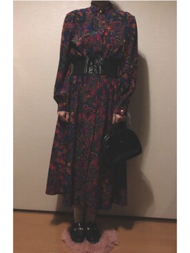「古着ワンピース」｜kumanomi6さん（レディース・165cm）の冬コーディネート