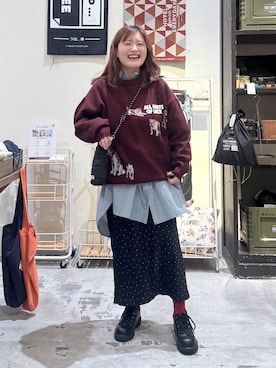 「niko and...（ニコアンド）のケアイージーアソートBOYシャツ（シャツ/ブラウス、グリーン系）」を使った、inyosanさん（レディース・153cm）の秋コーディネート