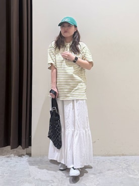 「niko and...（ニコアンド）のコットン刺繍スカート（スカート、ホワイト系）」を使った、inyosanさん（レディース・153cm）の春コーディネート