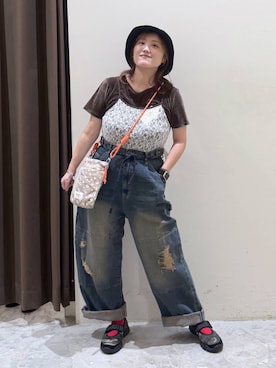 「niko and...（ニコアンド）のウォッシュアニマル刺繍HAT（ハット、ブラック系）」を使った、inyosanさん（レディース・153cm）の秋コーディネート