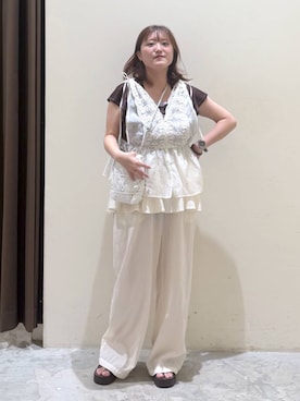 「niko and...（ニコアンド）の厚底トングサンダル（サンダル、ブラウン系）」を使った、inyosanさん（レディース・153cm）の夏コーディネート