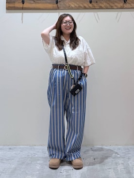 「niko and...（ニコアンド）のGardenタックプリントパンツ（その他パンツ、ブルー系）」を使った、inyosanさん（レディース・153cm）の春コーディネート