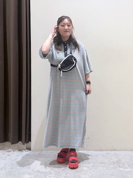 「niko and...（ニコアンド）の[MODE NORM CORE] パイルラガーマキシワンピース（ワンピース、ブルー系）」を使った、inyosanさん（レディース・153cm）の春コーディネート