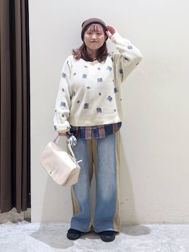 「niko and...（ニコアンド）のアソート リブ ワッチ（ニットキャップ/ビーニー、ブラウン系）」を使った、inyosanさん（レディース・153cm）の秋コーディネート