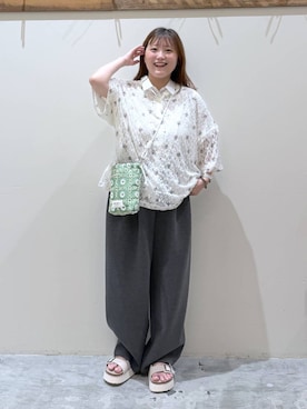 「niko and...（ニコアンド）のフーディーレースTシャツ（Tシャツ/カットソー、ベージュ系）」を使った、inyosanさん（レディース・153cm）の夏コーディネート