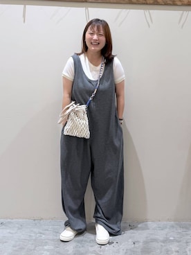 「niko and...（ニコアンド）のダブルレイヤーライクTシャツ（Tシャツ/カットソー、ホワイト系）」を使った、inyosanさん（レディース・153cm）の夏コーディネート