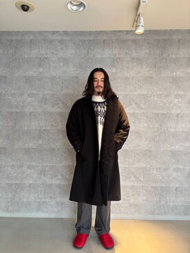 「URBAN RESEARCH DOORS（アーバンリサーチドアーズ）のウールブレンドネップワンタックパンツ（その他パンツ）」を使った、yumakomatsuさん（メンズ・180cm）の冬コーディネート