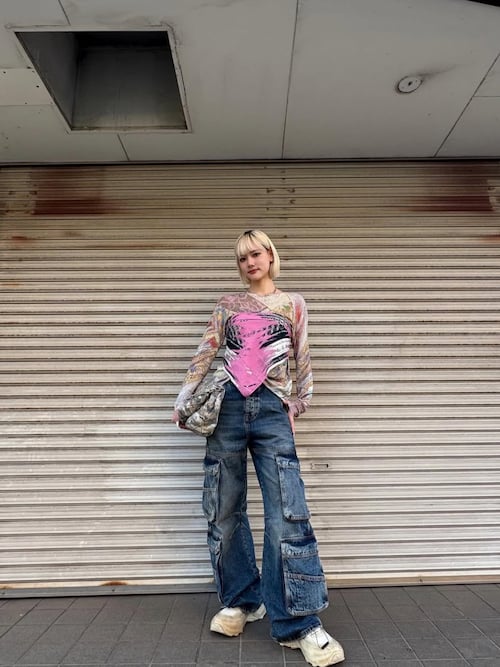 レディース デニム カーゴパンツ ルーズフィット（デニムパンツ