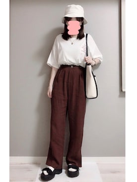 「archives（アルシーヴ）のアイテム（スラックス）」を使った、nicoさん（レディース・153cm）の夏コーディネート