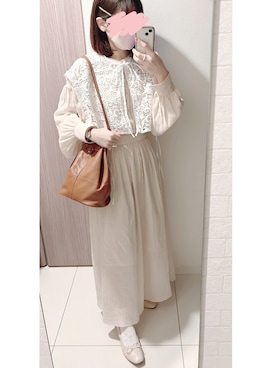 「shopnikoniko（ショップニコニコ）の巾着ショルダーバッグ 巾着型（ショルダーバッグ）」を使った、nicoさん（レディース・153cm）の春コーディネート